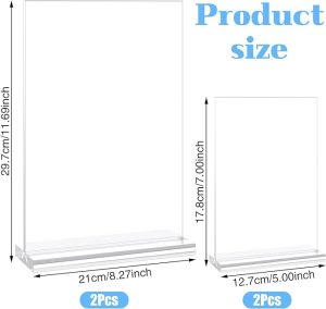 4 Pack Acrylic Sign Holder, 2 Sizes Double-Sided Desktop Sign Stand T Shape Clear Flyer Holder Menu Display Stand for Office Shops Ad Picture Exhibition (5x7 inch/8.5x11 inch)