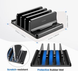 Vaydeer 3-Slot Vertical Laptop Stand Made of Premium ABS Plastics 5 in 1 Design Space-Saving Adjustable Desk Organizer