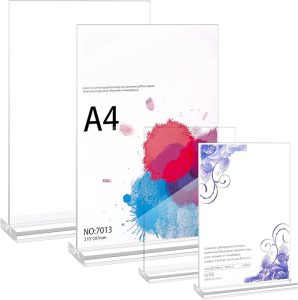 4 Pack Acrylic Sign Holder, 2 Sizes Double-Sided Desktop Sign Stand T Shape Clear Flyer Holder Menu Display Stand for Office Shops Ad Picture Exhibition (5x7 inch/8.5x11 inch)