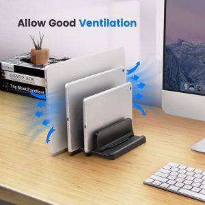 Vaydeer 3-Slot Vertical Laptop Stand Made of Premium ABS Plastics 5 in 1 Design Space-Saving Adjustable Desk Organizer