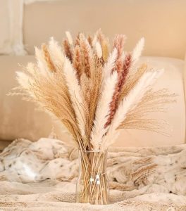 Pampas Grass, 60 Pcs Dried Pampas Grass Decor Natural Brown & White Pampas Grass | Bunny Tails Dried Flowers | Wheat Stalks | Reed for Boho Home Wedding Decor, Flower Arrangement 17.8"